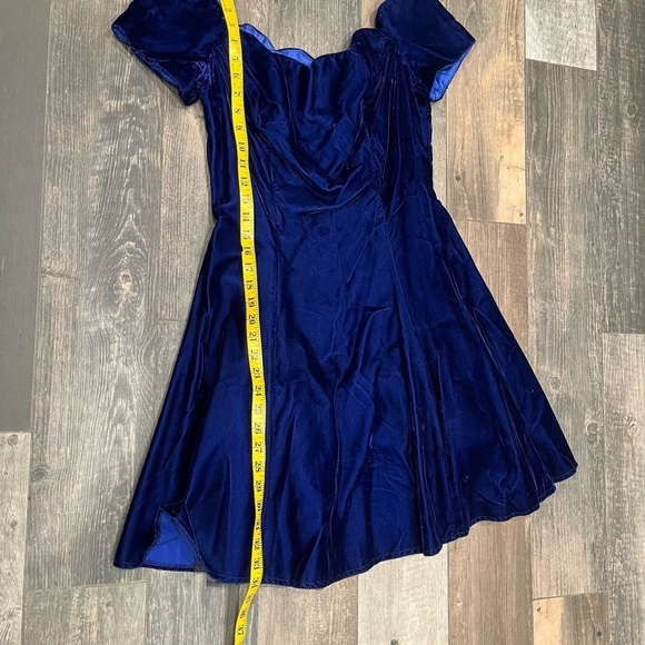 ROBERTA 11/12 Royal Blue Velvet Green Dress Vintage 80’s Off Shoulder Scalloped - Picture 9 of 11
